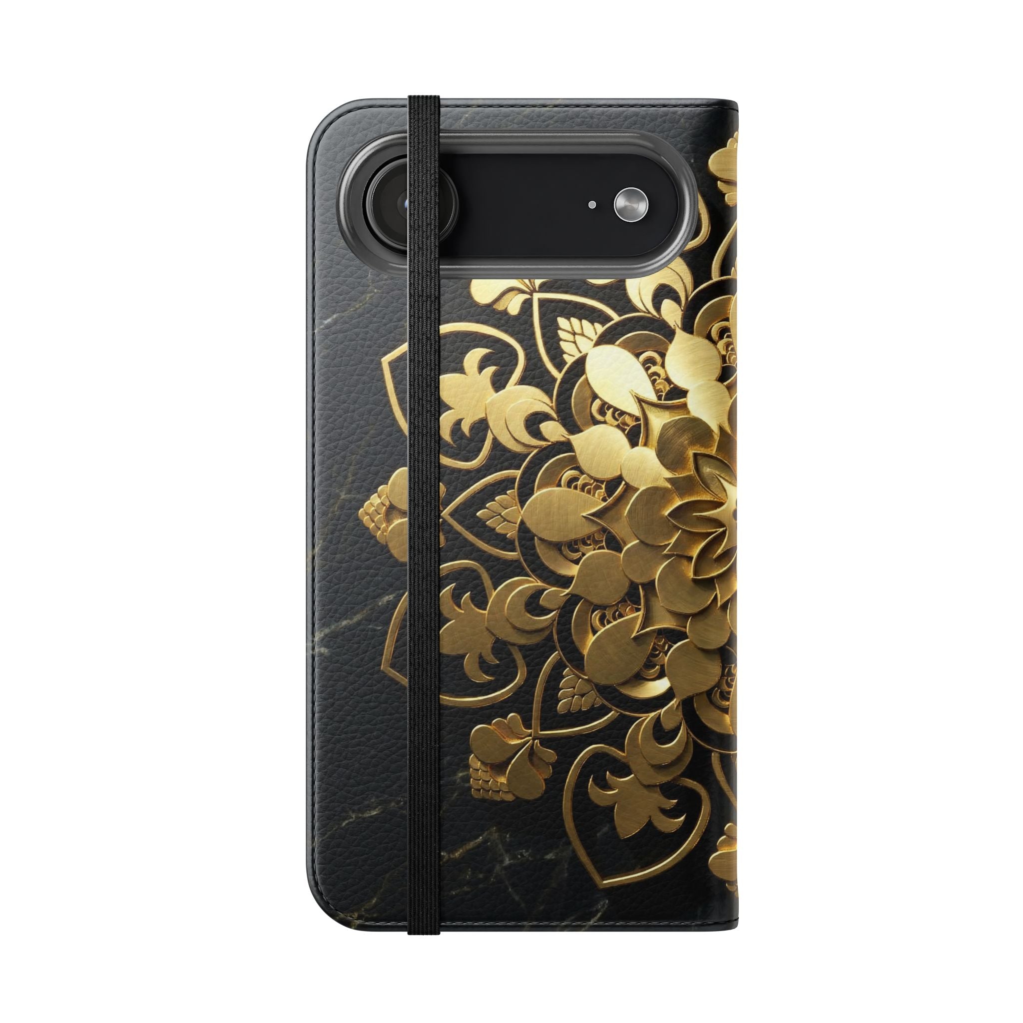 Gold Mandala Flip Phone Case – Luxury Floral Wallet Cover