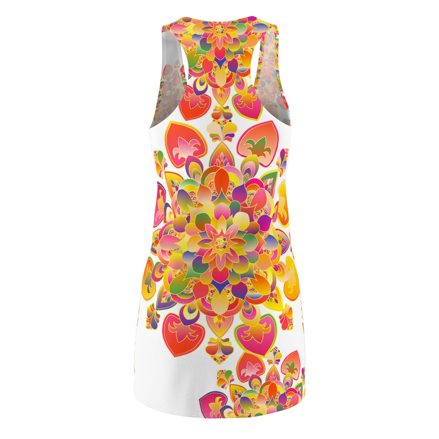 Blumen-Kaleidoskop-Raceback-Kleid — Buntes Mandala-AOP
