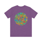 A vibrant mandala t-shirt featuring intricate spiritual patterns for peace and harmony