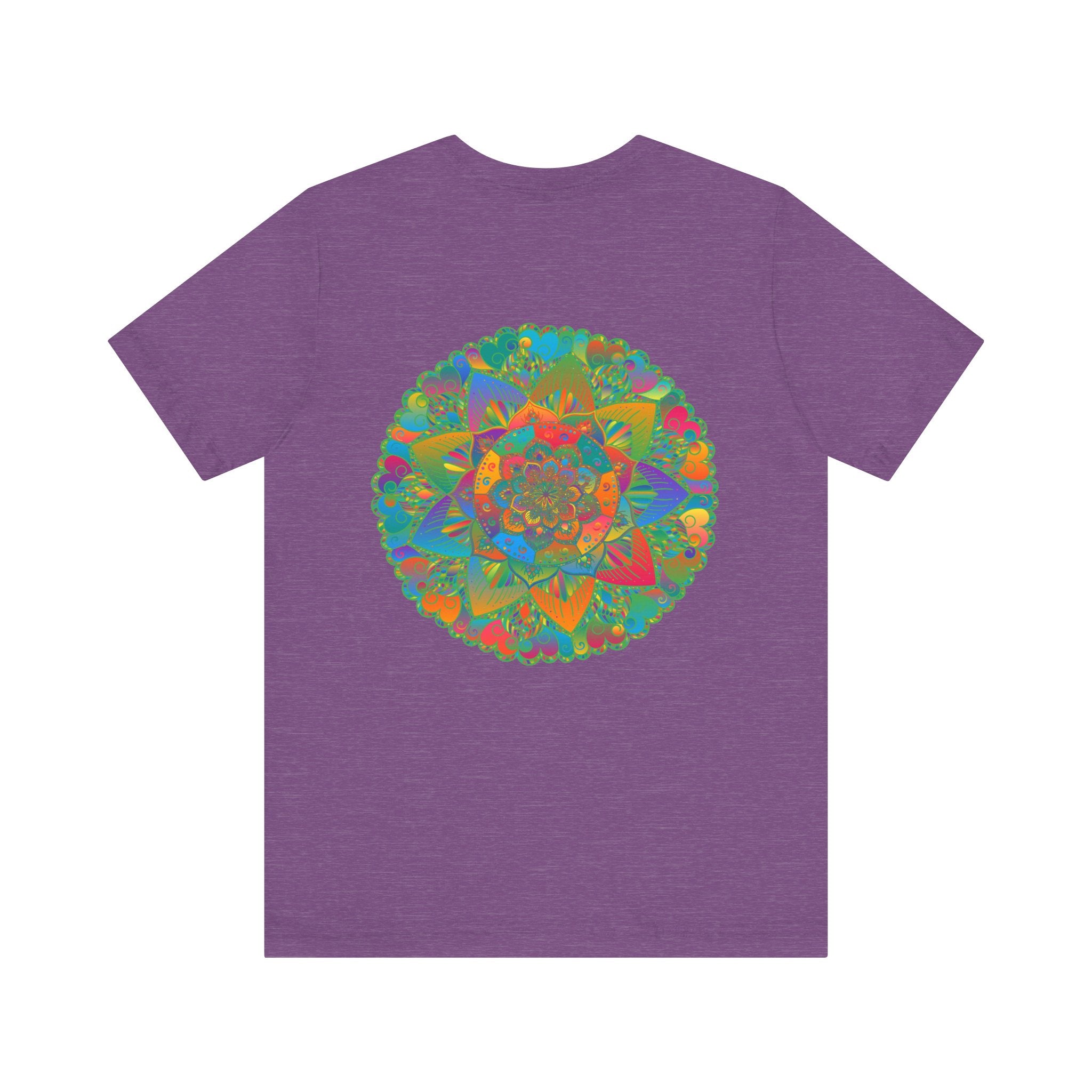 A vibrant mandala t-shirt featuring intricate spiritual patterns for peace and harmony