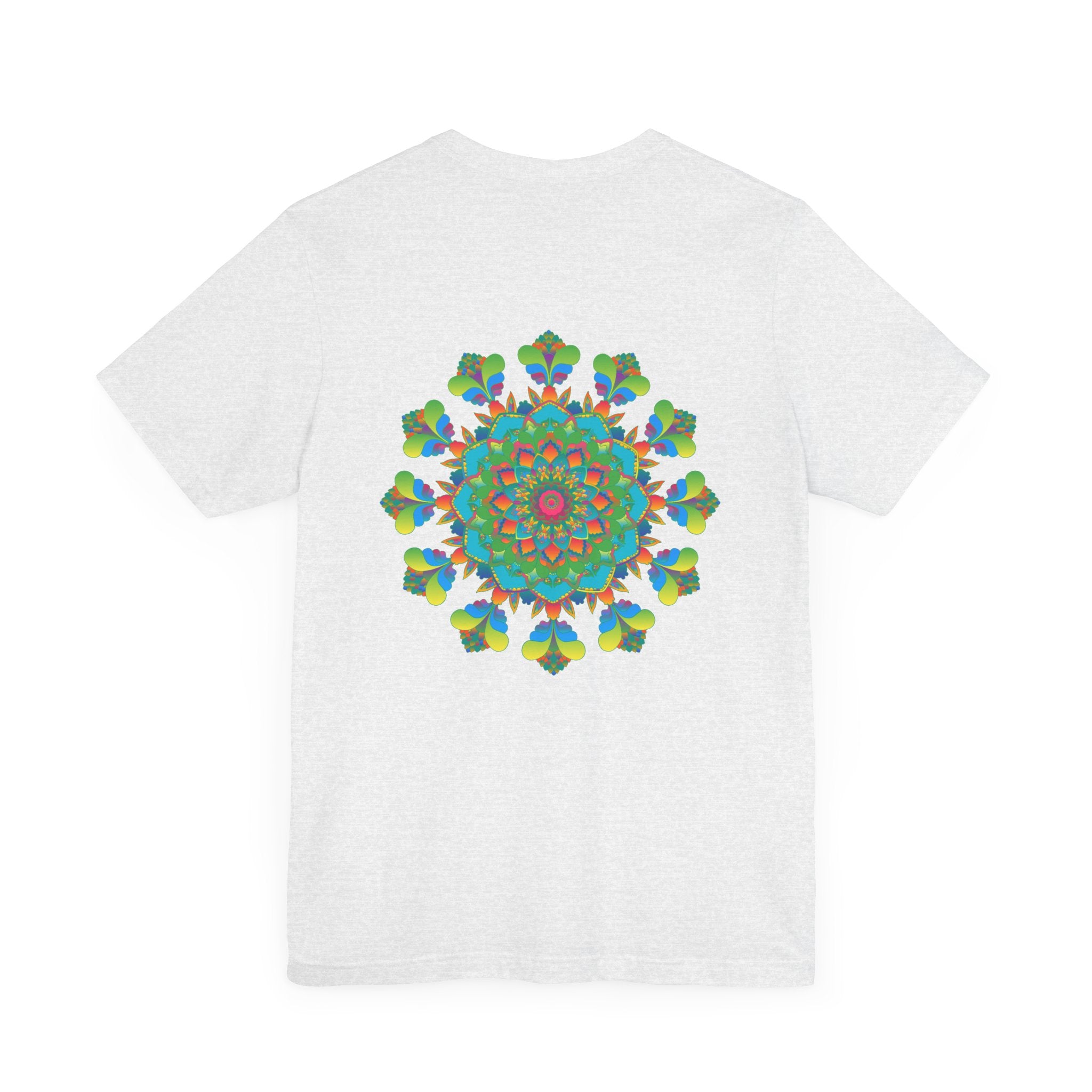 Colorful psychedelic mandala t-shirt with intricate spiritual vibes design for a vibrant and unique fashion statement