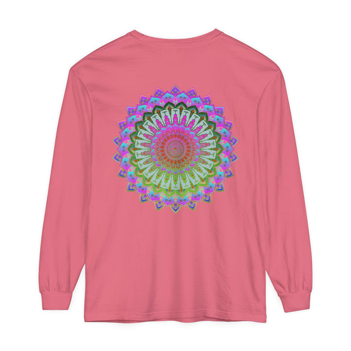 Colorful and intricate mandala design on a unisex long sleeve t-shirt