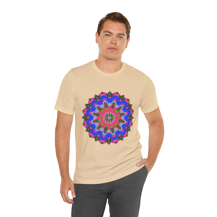 Vibrant and intricate mandala design t-shirt with colorful geometric patterns