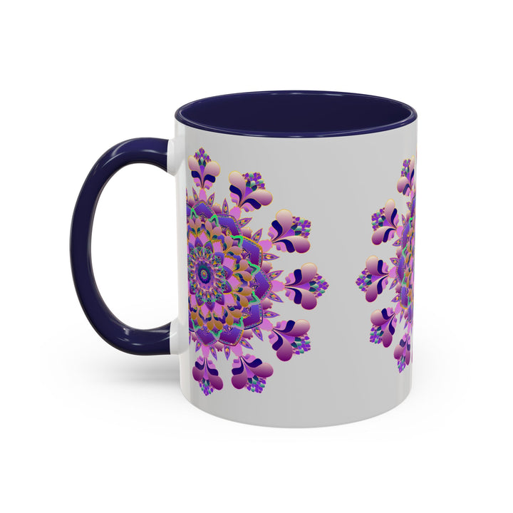 Beautiful mandala mug with vibrant purple and pink floral design, perfect for enjoying your favorite hot beverages in style