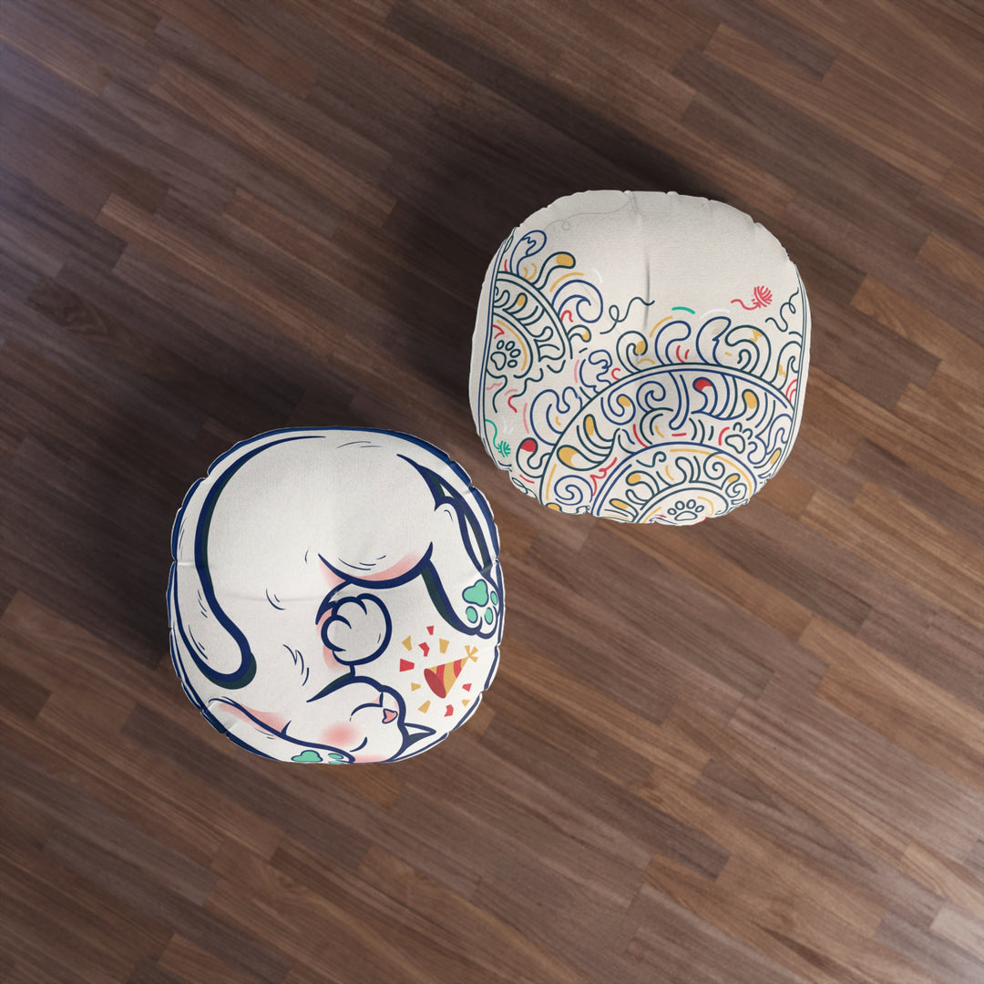 Cozy New Year Cat Floor Pillow — Cute Festive Cat Cushion