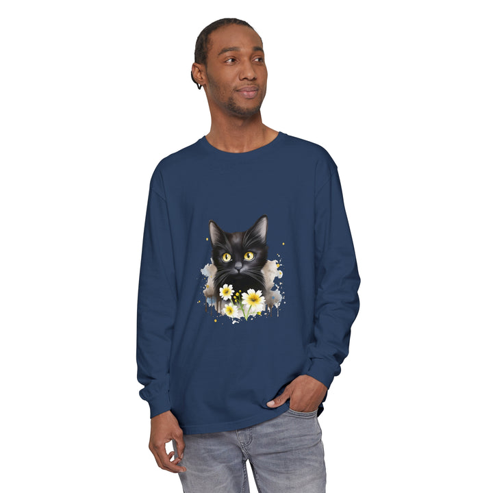 Black Cat Watercolor Floral Unisex T-Shirt featuring a beautiful floral design