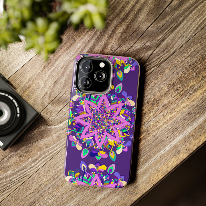 Hand drawn purple Mandala Art phone case designed for iPhone X/XS