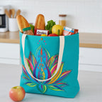 Sky Lotus Tote Bag - Azure Blue Floral Shoulder Bag for Women