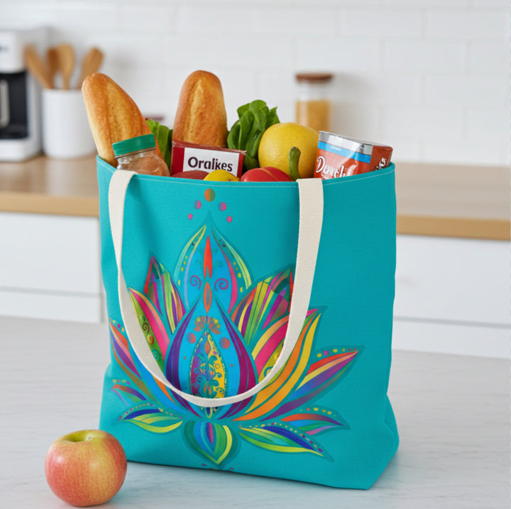 Sky Lotus Tote Bag - Azure Blue Floral Shoulder Bag for Women