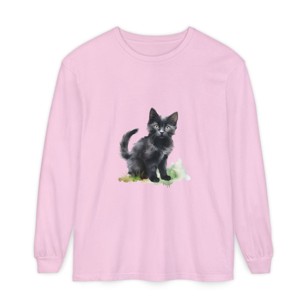 Schwarze Katze Aquarell Langarmshirt