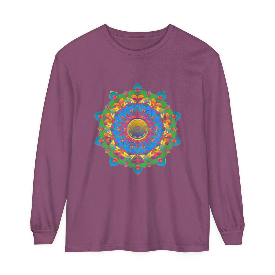 Colorful and detailed mandala design on a long sleeve t-shirt