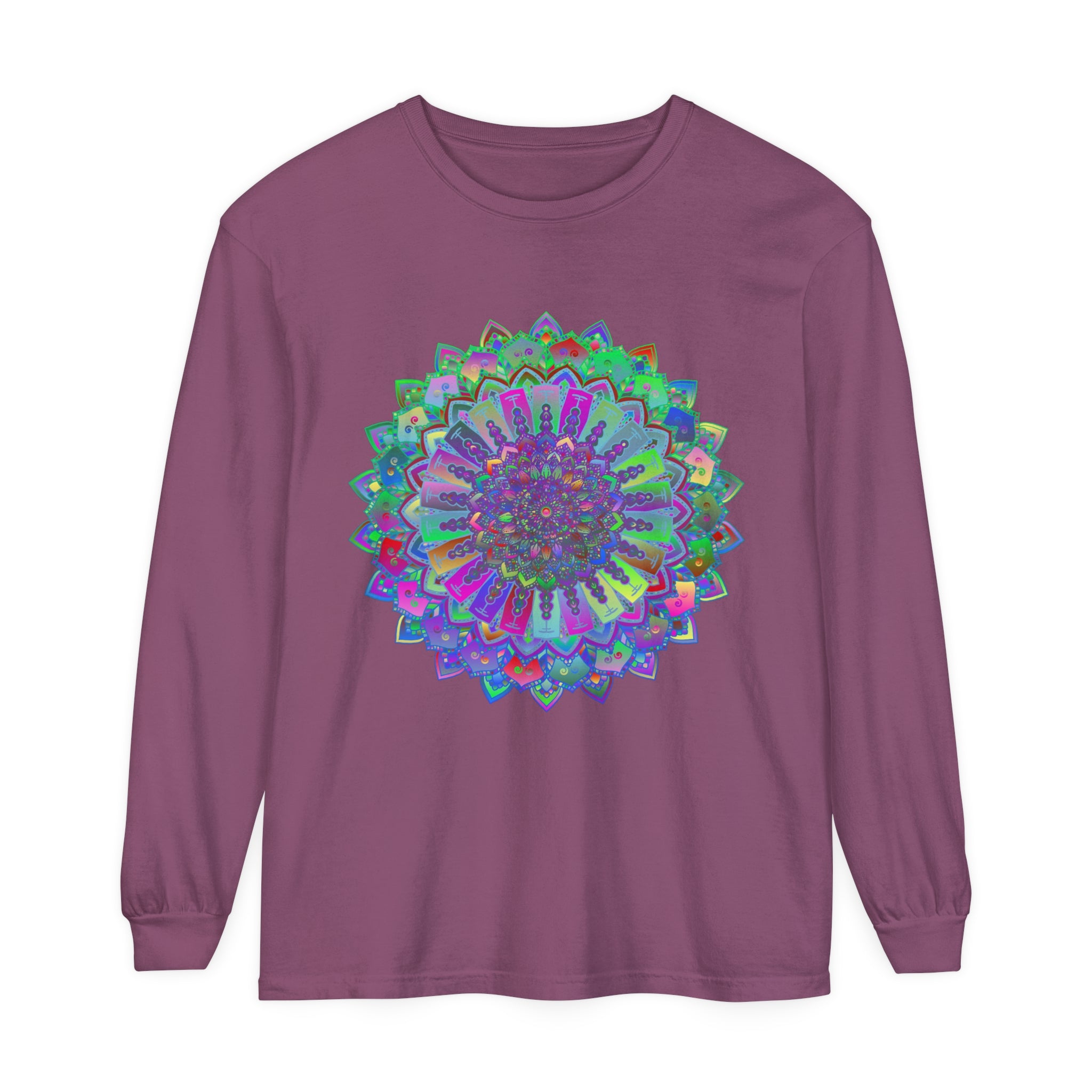 Colorful and intricate mandala design long sleeve t-shirt for women