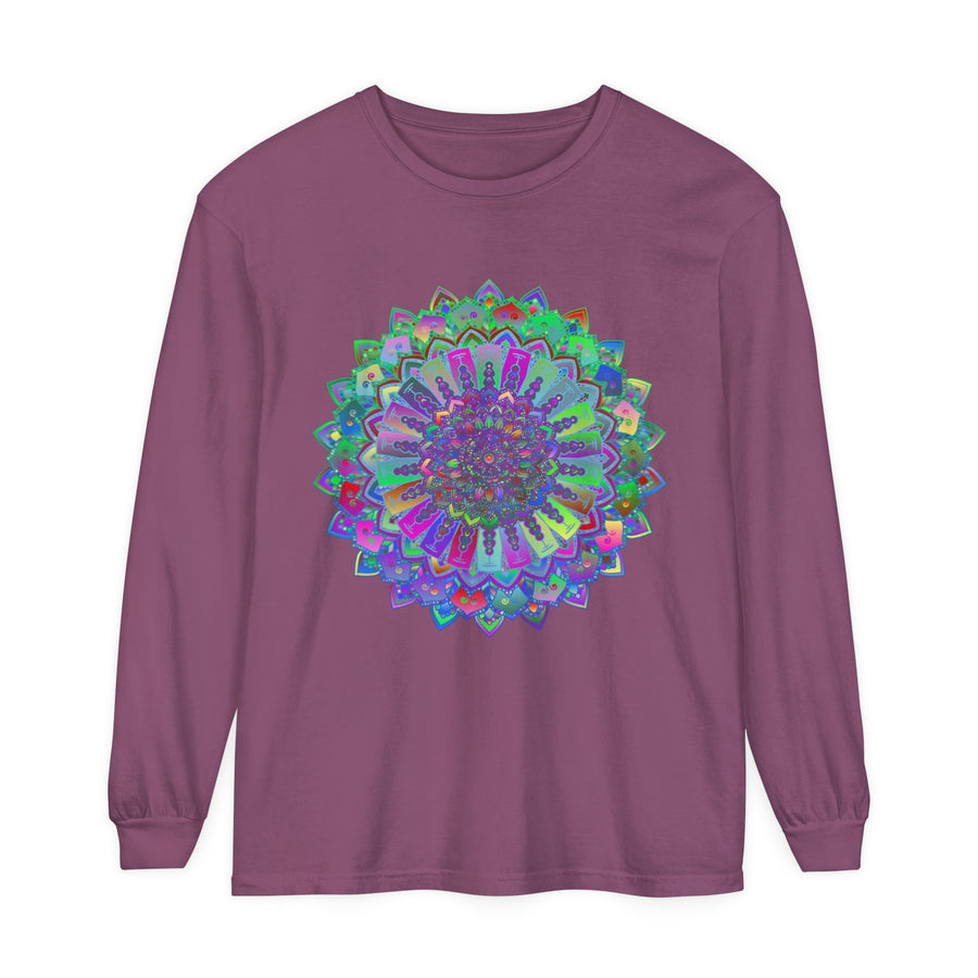 Colorful and intricate mandala design long sleeve t-shirt for women