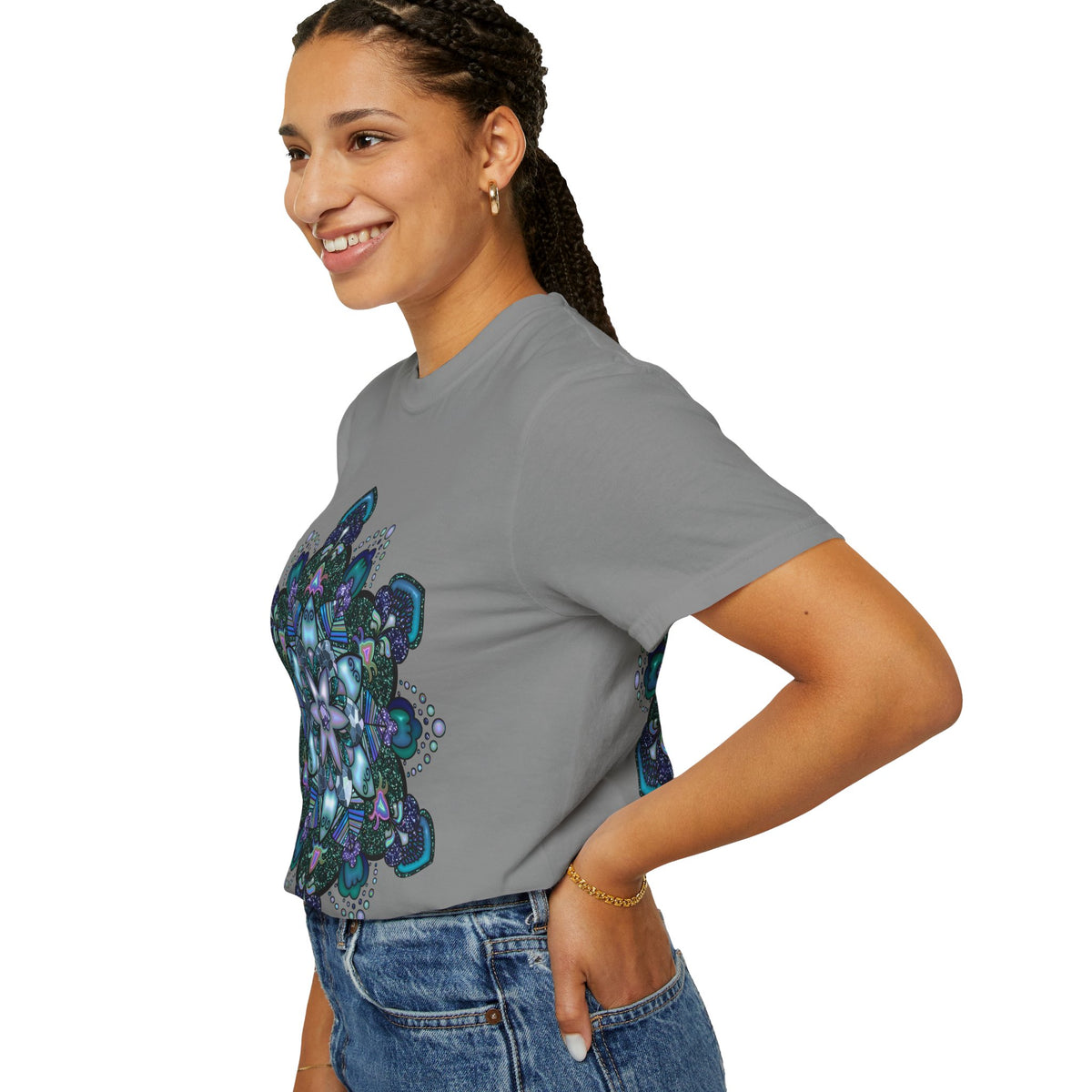 Mandala T-Shirt – Blue Purple Boho Geometric Floral Design