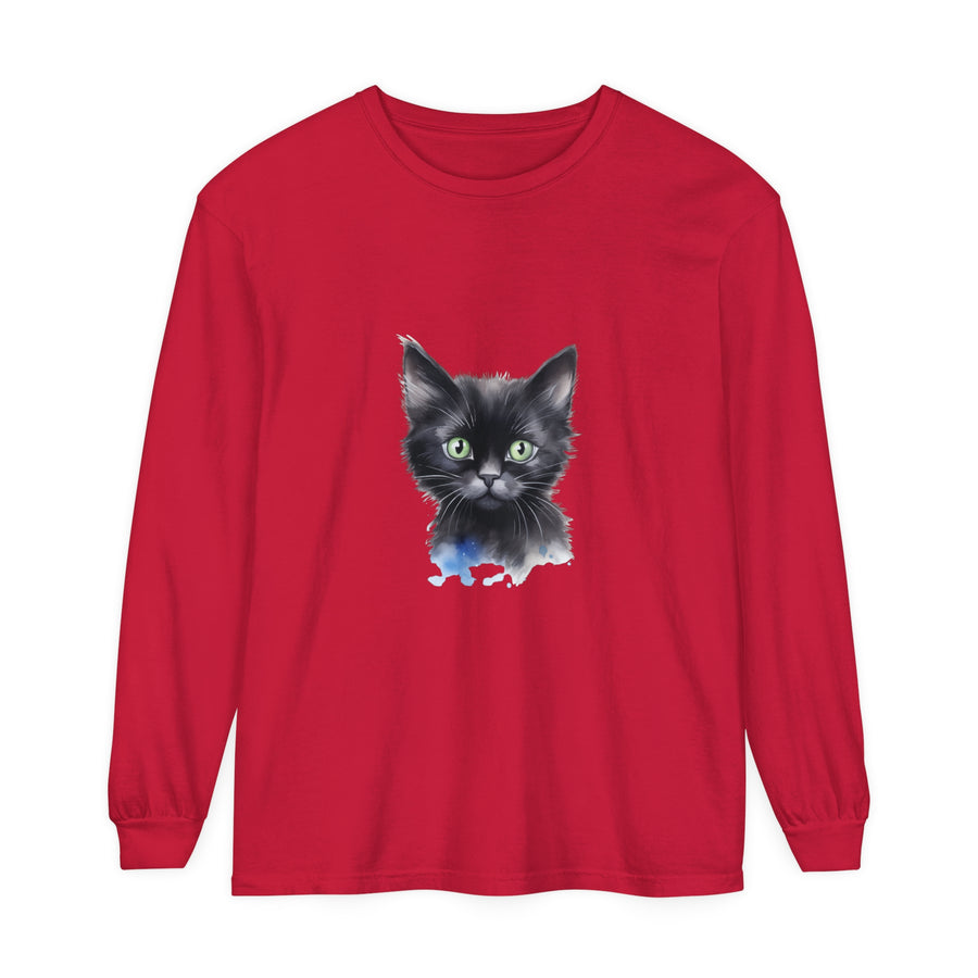 Black Cat Watercolor Unisex T-Shirt with vibrant watercolor design on front