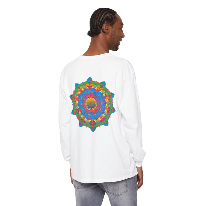 Beautiful long sleeve T-shirt with intricate mandala design in vibrant colors