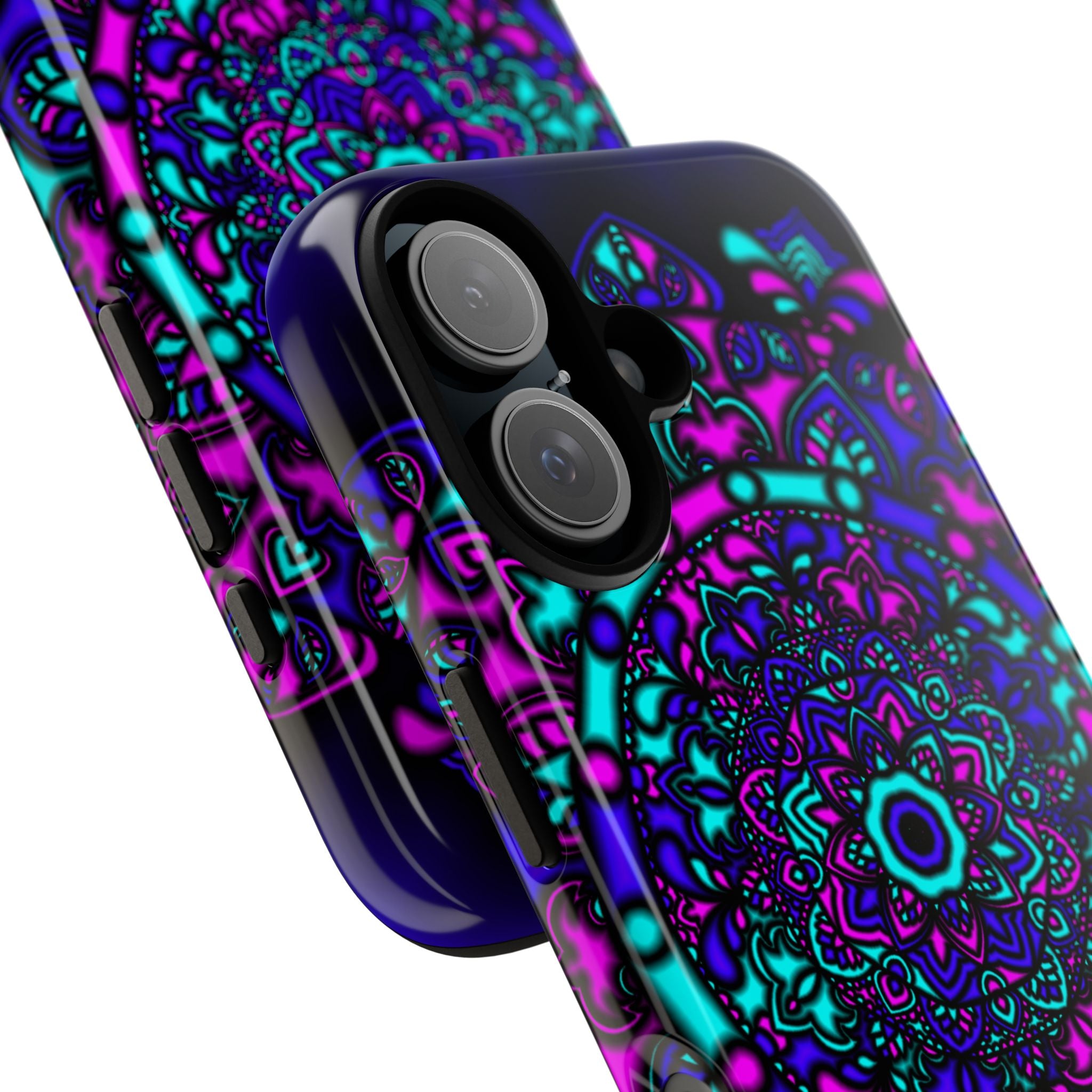 Mandala Neon Phone Case — Purple & Teal Protective Tough Case