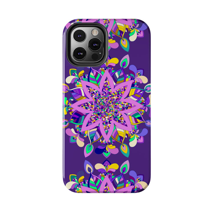 Hand drawn purple Mandala Art iPhone X/XS phone case with intricate floral design