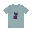A colorful whimsical cat silhouette tee, perfect for cat lovers