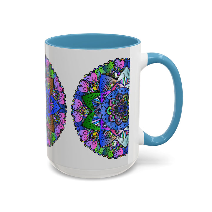 A close-up image of a colorful Mandala Mug, featuring intricate and peaceful art designs, perfect for enjoying a calming cup of tea or coffee