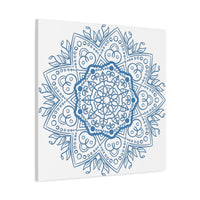 Handmade Mandala Art - Steel Blue Mandala Design Wall Art on Matte Canvas, Stretched, 125 - Unique and intricate mandala pattern in shades of steel blue