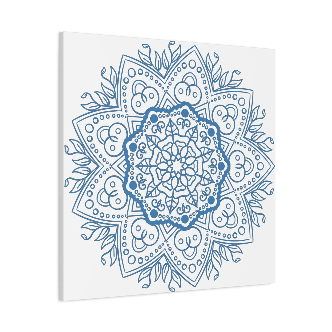 Handmade Mandala Art - Steel Blue Mandala Design Wall Art on Matte Canvas, Stretched, 125 - Unique and intricate mandala pattern in shades of steel blue