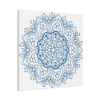 Handmade Mandala Art - Steel Blue Mandala Design Wall Art on Matte Canvas, Stretched, 125 - Unique and intricate mandala pattern in shades of steel blue