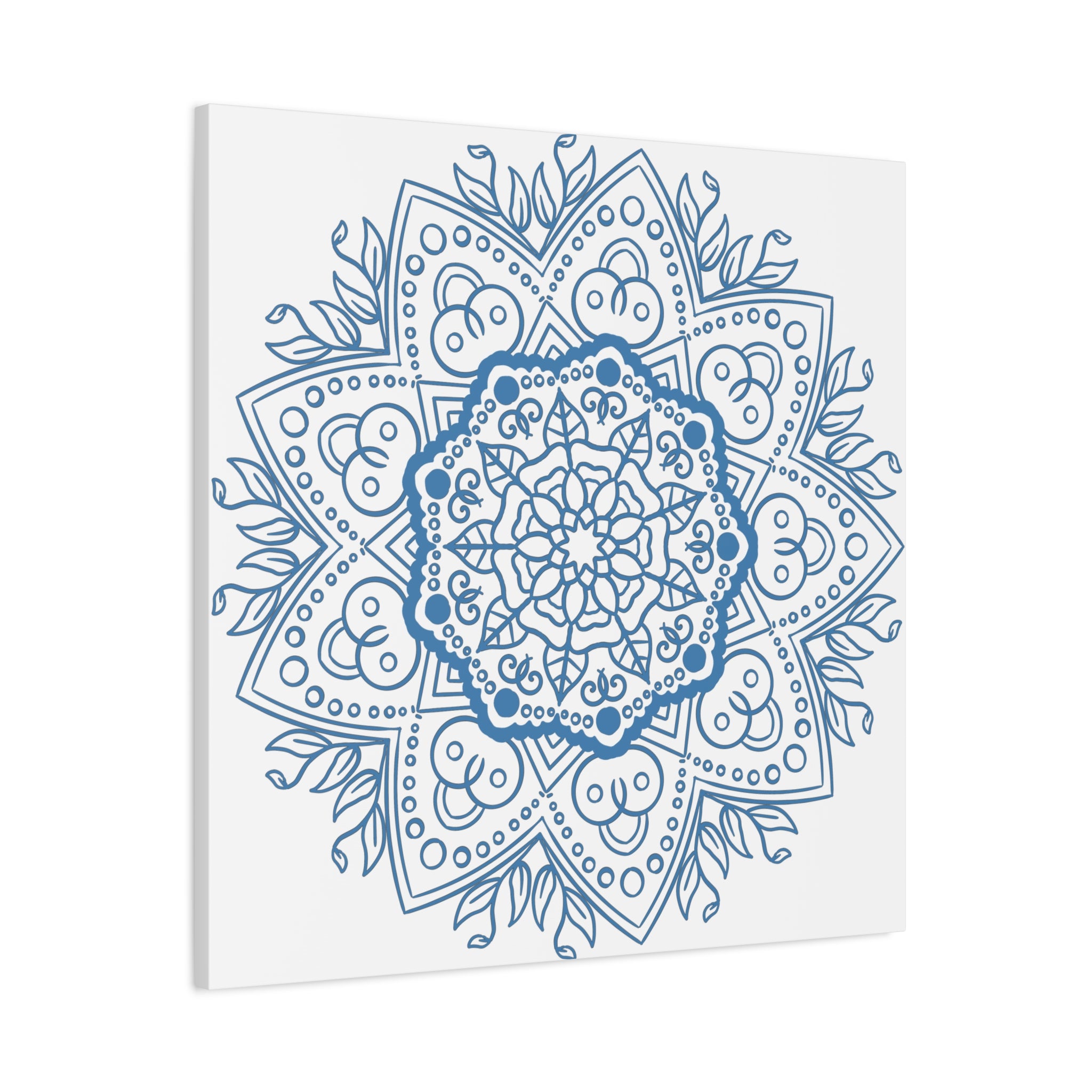 Handmade Mandala Art - Steel Blue Mandala Design Wall Art on Matte Canvas, Stretched, 125 - Unique and intricate mandala pattern in shades of steel blue