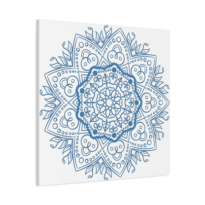 Handmade Mandala Art - Steel Blue Mandala Design Wall Art on Matte Canvas, Stretched, 125 - Unique and intricate mandala pattern in shades of steel blue