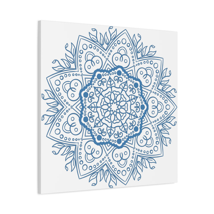 Handmade Mandala Art - Steel Blue Mandala Design Wall Art on Matte Canvas, Stretched, 125 - Unique and intricate mandala pattern in shades of steel blue