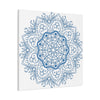 Handmade Mandala Art - Steel Blue Mandala Design Wall Art on Matte Canvas, Stretched, 125 - Unique and intricate mandala pattern in shades of steel blue