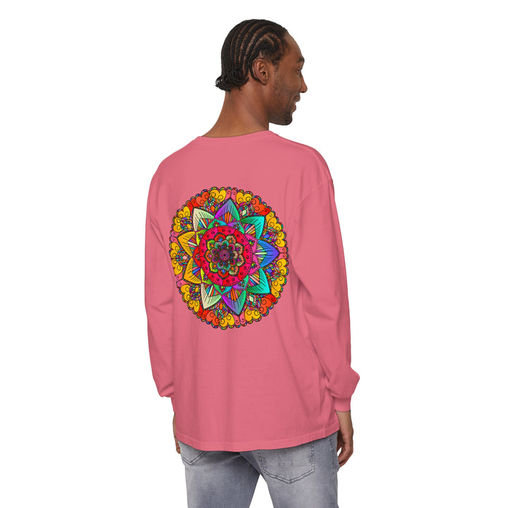 Colorful and intricate mandala design on a unisex long sleeve t-shirt