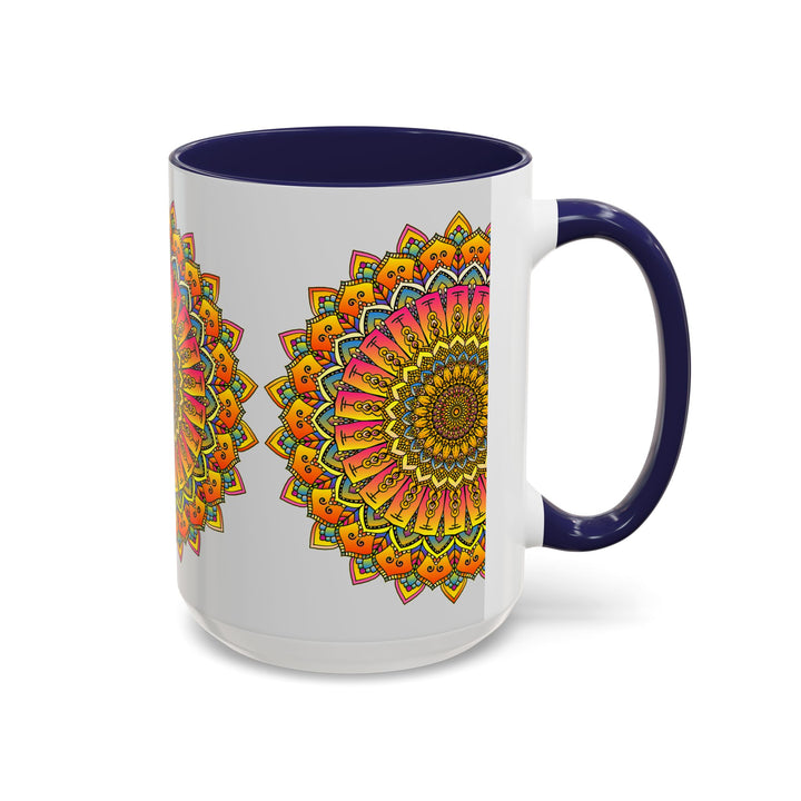 Beautiful mandala art mug featuring a vibrant and colorful floral design