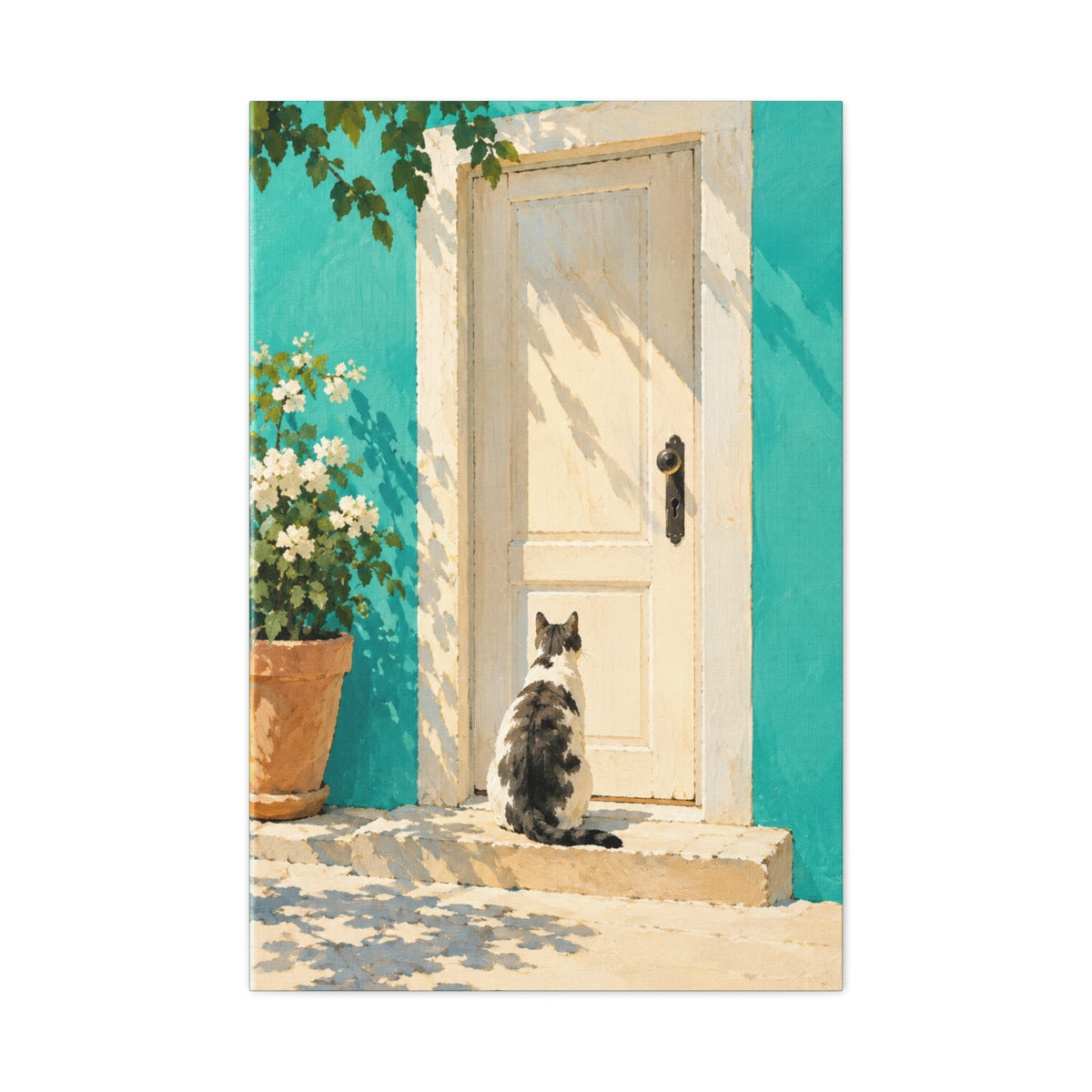 Sunlit Doorway Cat Canvas Wall Art