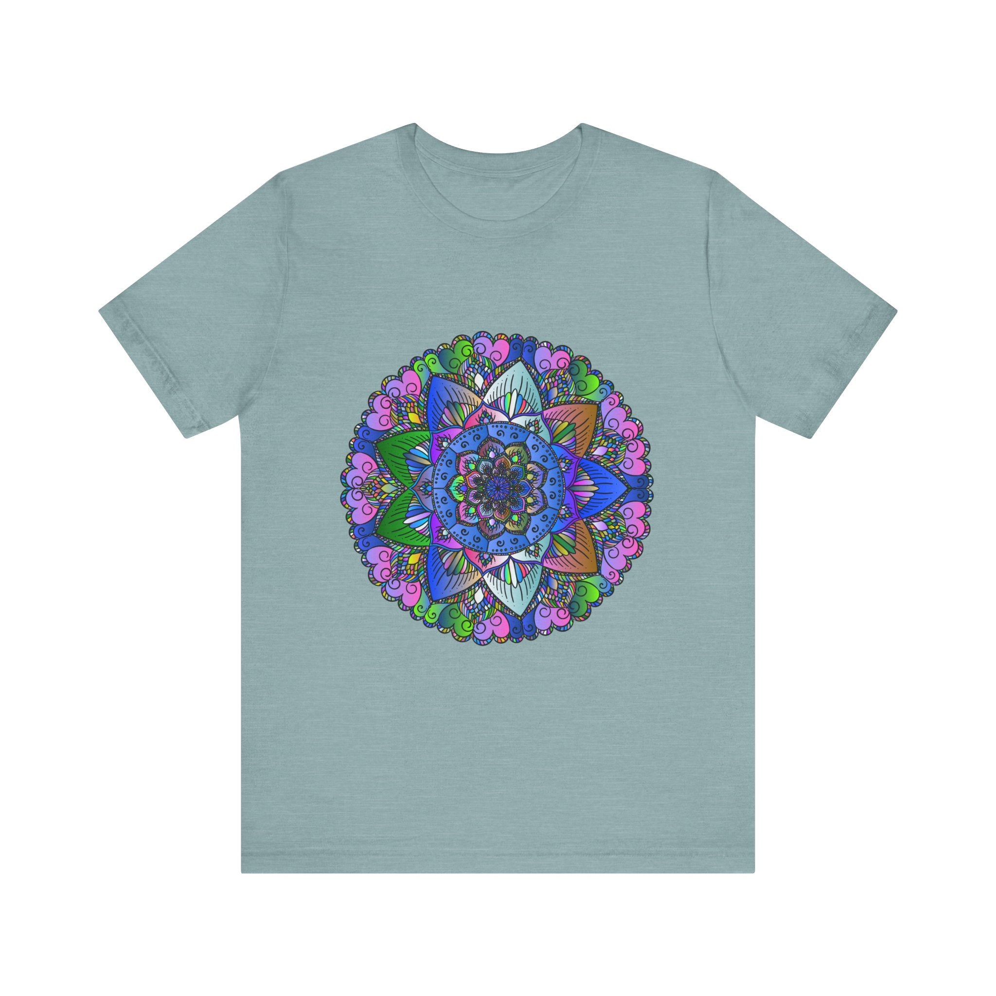 Vibrant and intricate mandala design T-shirt in various bold colors