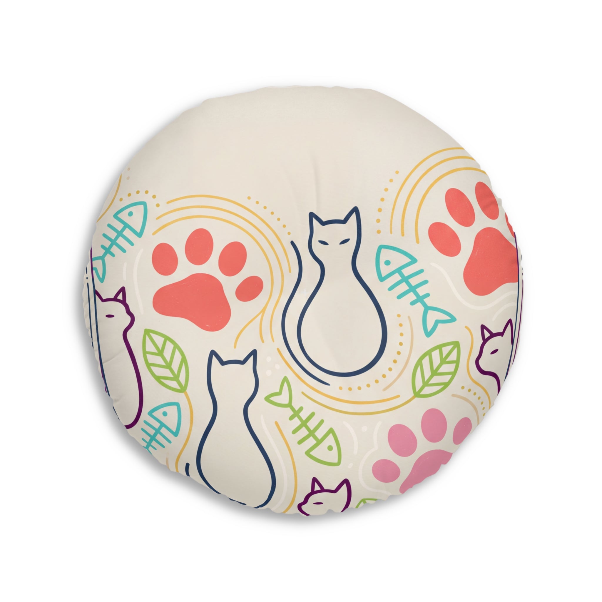Rundes Bodenkissen „Boho Cat Hug“