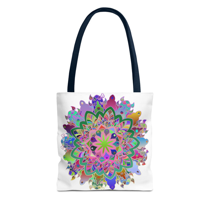 Vibrant and intricate mandala patterned tote bag with an all-over print design