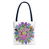 Vibrant and intricate mandala patterned tote bag with an all-over print design