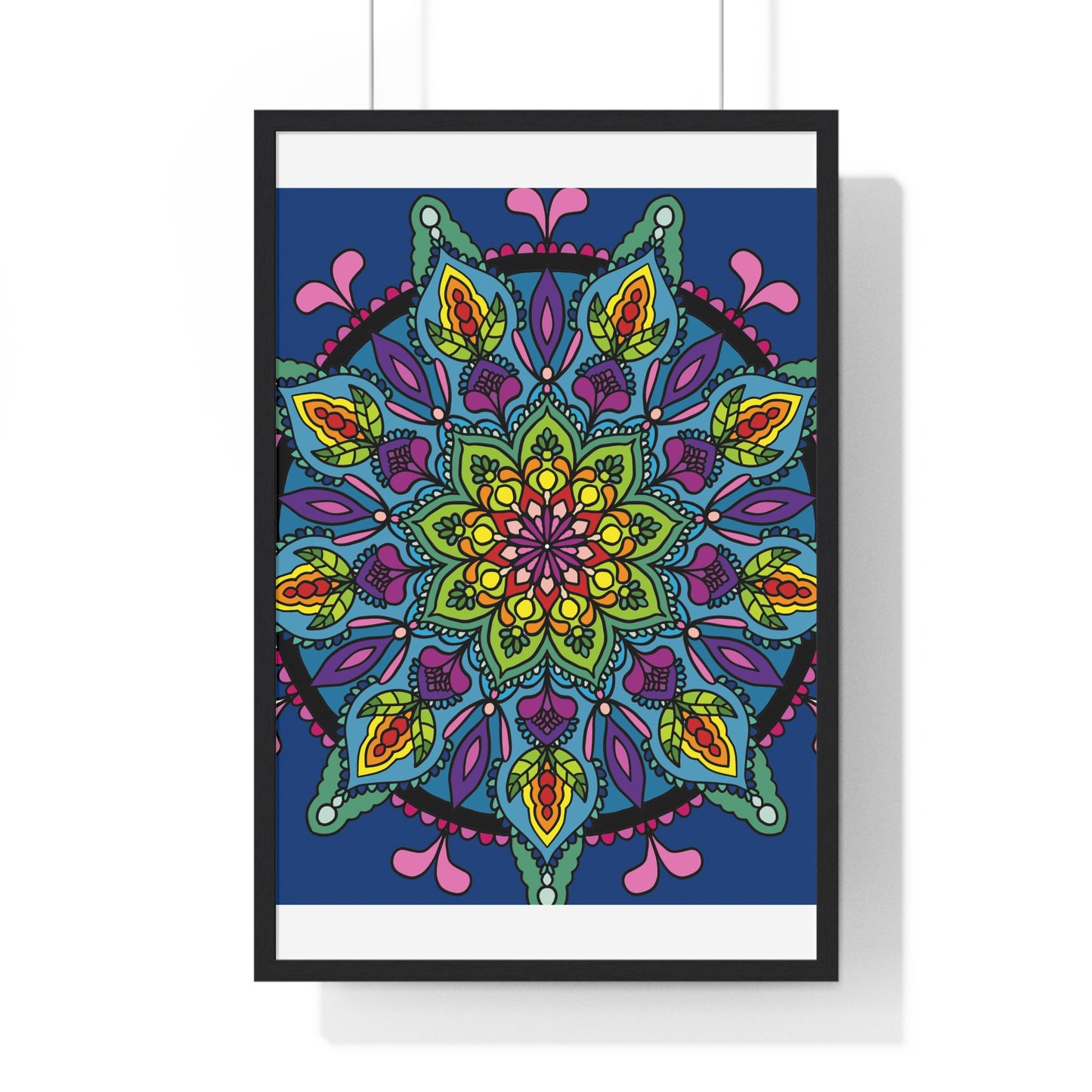 Vertical framed poster featuring a hand-drawn blue mandala art, perfect for mindfulness and yoga practices