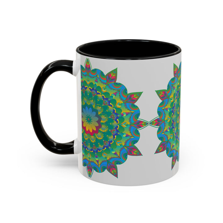 Beautiful mandala art mug featuring a colorful floral design, perfect for adding a pop of color to your morning coffee routine