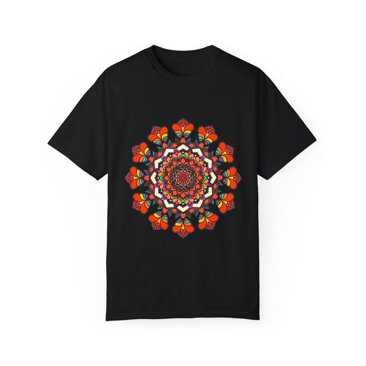 Unisex Mandala T-Shirt featuring hand-drawn mandala art, made with 100% ring-spun cotton and garment-dyed for extra comfort