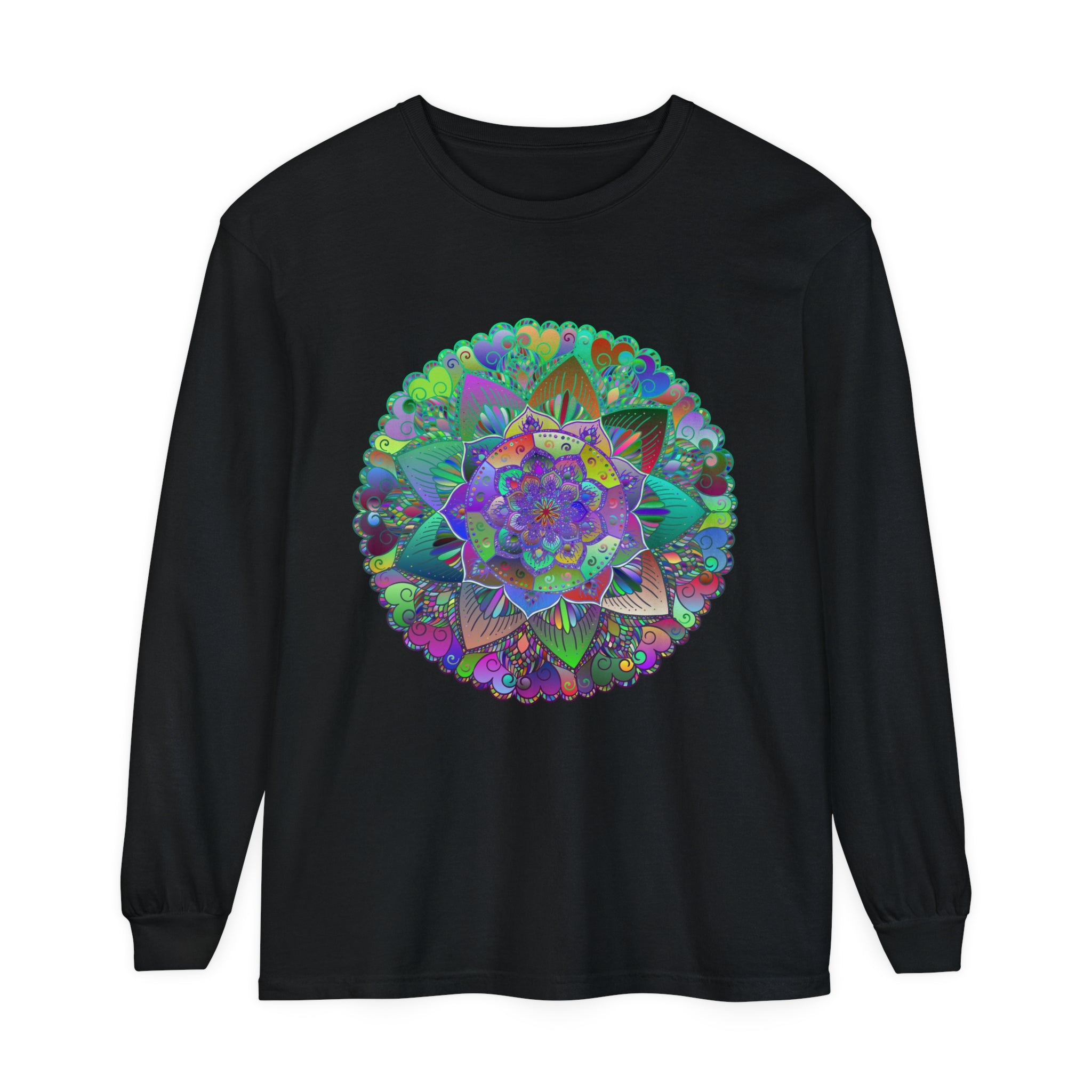 Colorful, intricate mandala design long sleeve t-shirt for all genders