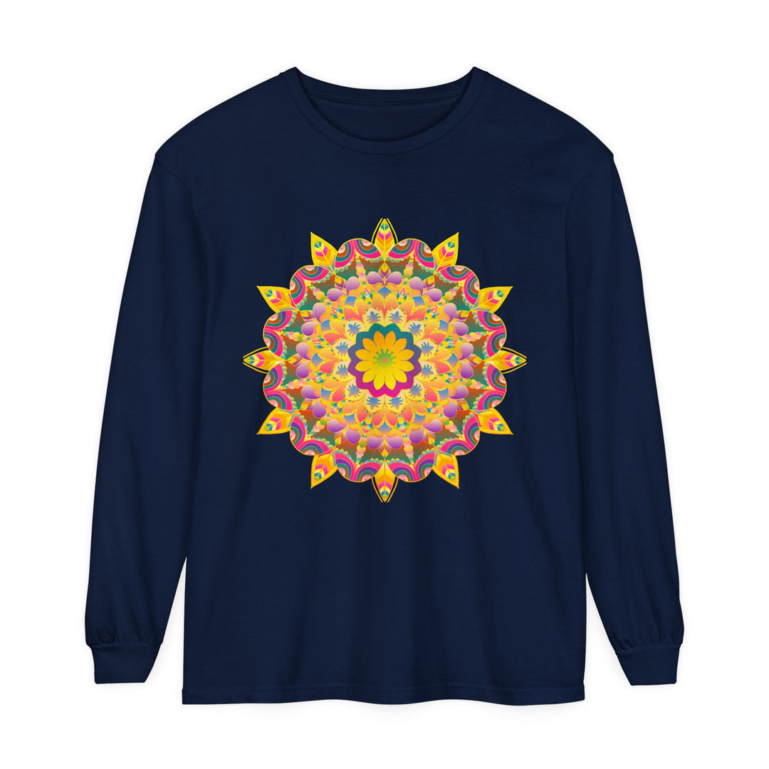 Hippie-inspired long sleeve shirt featuring colorful psychedelic mandala design