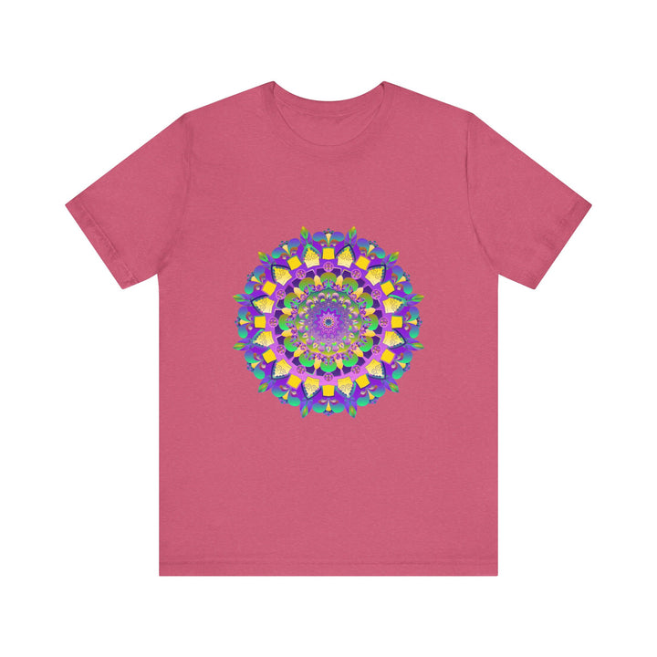 A colorful and intricate mandala design featuring the words Peace & Harmony on a vibrant tee shirt