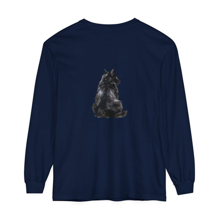 Black Cat Mystique Long Sleeve T-Shirt featuring a stylish and mysterious feline design