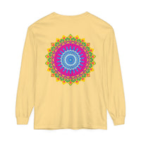 Colorful and intricate mandala design on a unisex long sleeve t-shirt