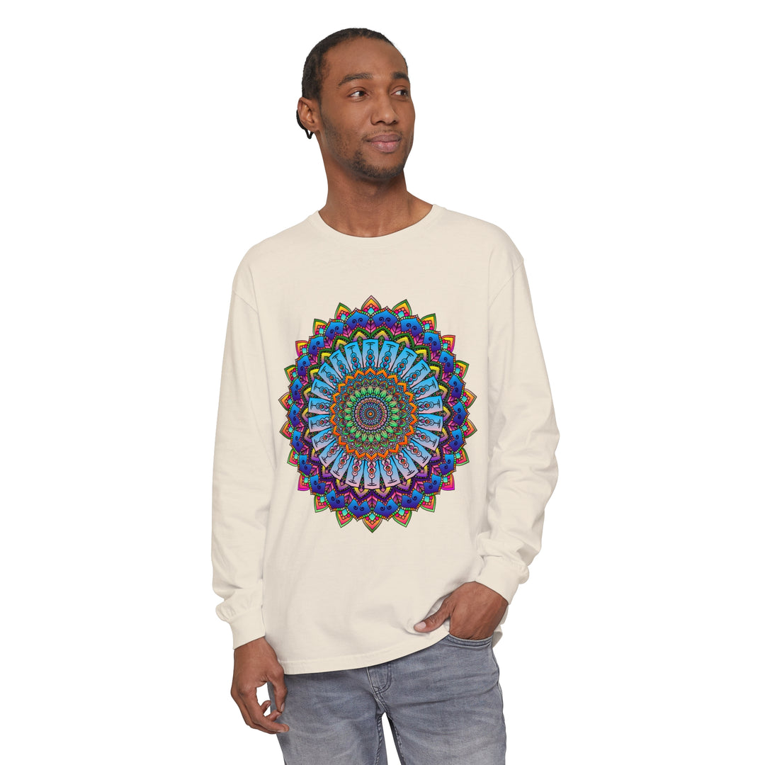 Stunning and vibrant mandala design on unisex long sleeve t-shirt