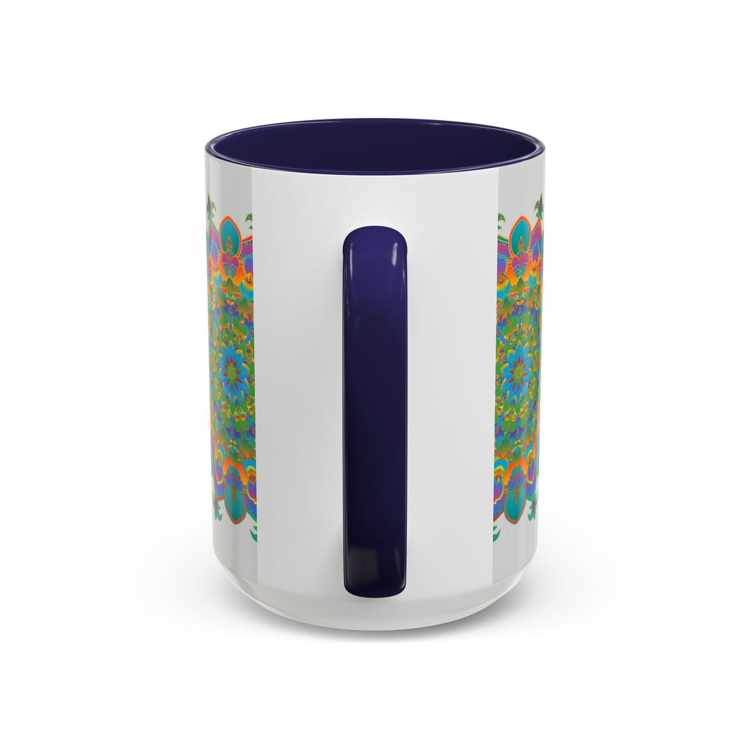 Beautiful and vibrant ceramic mug featuring a colorful and intricate mandala art design