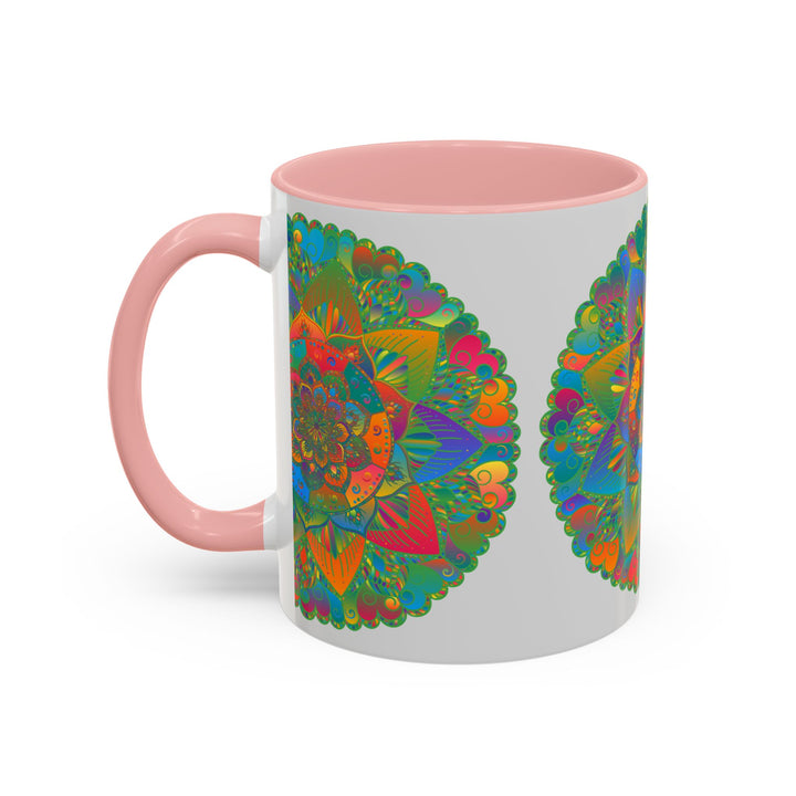 Colorful floral design mandala art mug with intricate hand-painted details