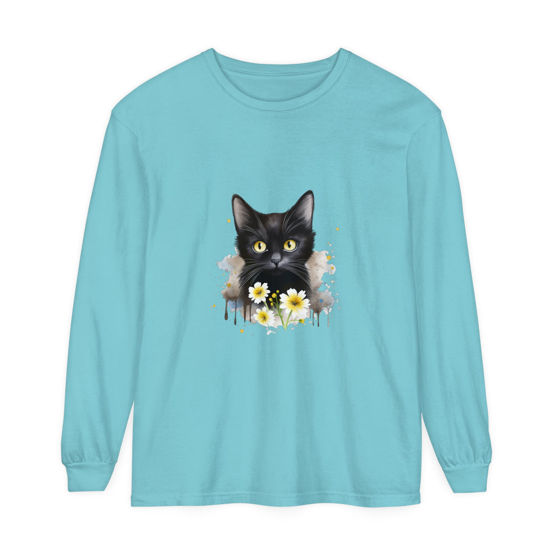 Black Cat Watercolor Floral Unisex T-Shirt featuring a stylish and vibrant design